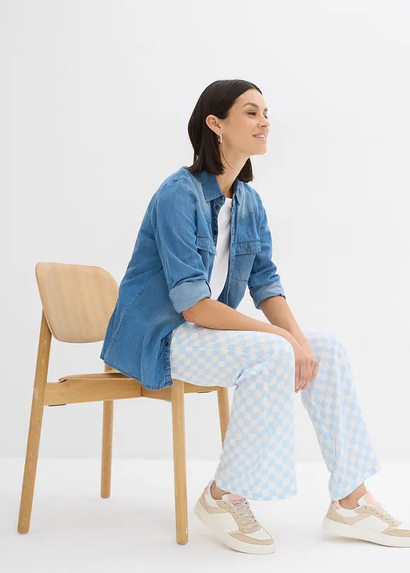 Pantalon ample &agrave; carreaux, en viscose fluide, bonprix