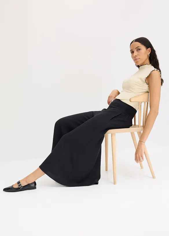 Jupe-culotte en mati&egrave;re l&eacute;g&egrave;rement froiss&eacute;e, bonprix