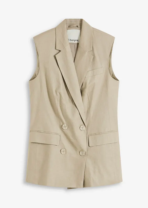 Blazer sans manches en lin m&eacute;lang&eacute;, bonprix