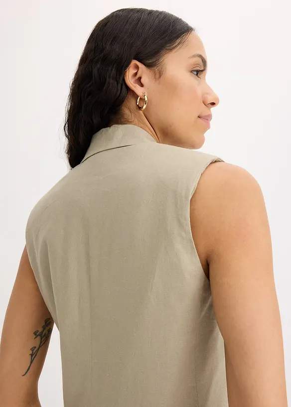 Blazer sans manches en lin m&eacute;lang&eacute;, bonprix