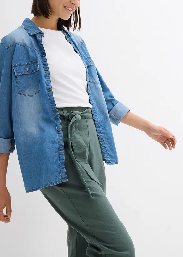 Pantalon taille élastiquée dans un léger mélange lin-viscose, bonprix