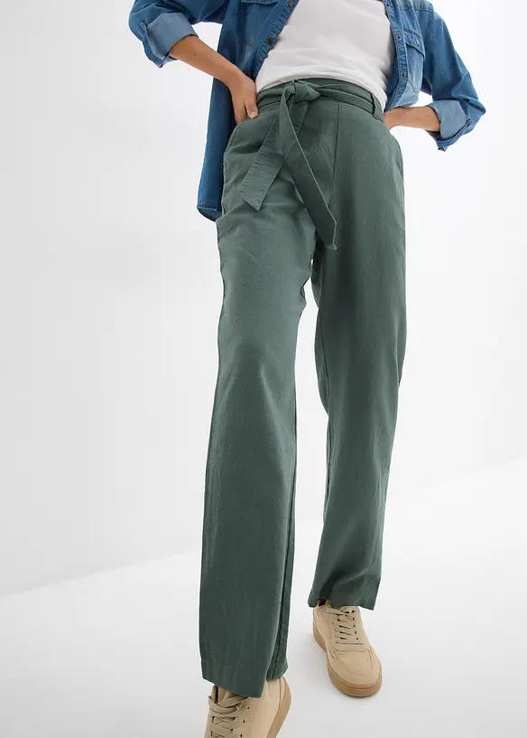 Pantalon taille élastiquée dans un léger mélange lin-viscose, bonprix