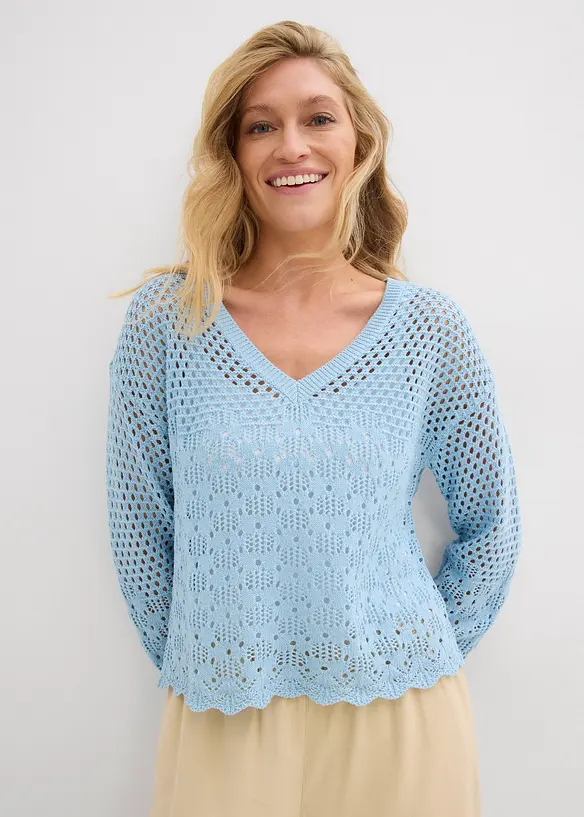 Pull l&eacute;ger en maille ajour&eacute;e, bonprix