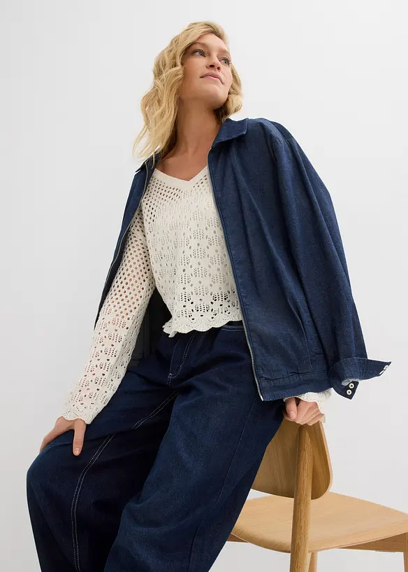 Pull l&eacute;ger en maille ajour&eacute;e, bonprix