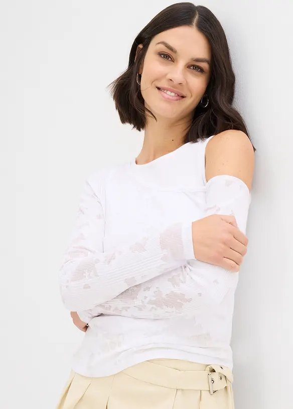 T-shirt à épaule dégagée aspect dévoré, bonprix