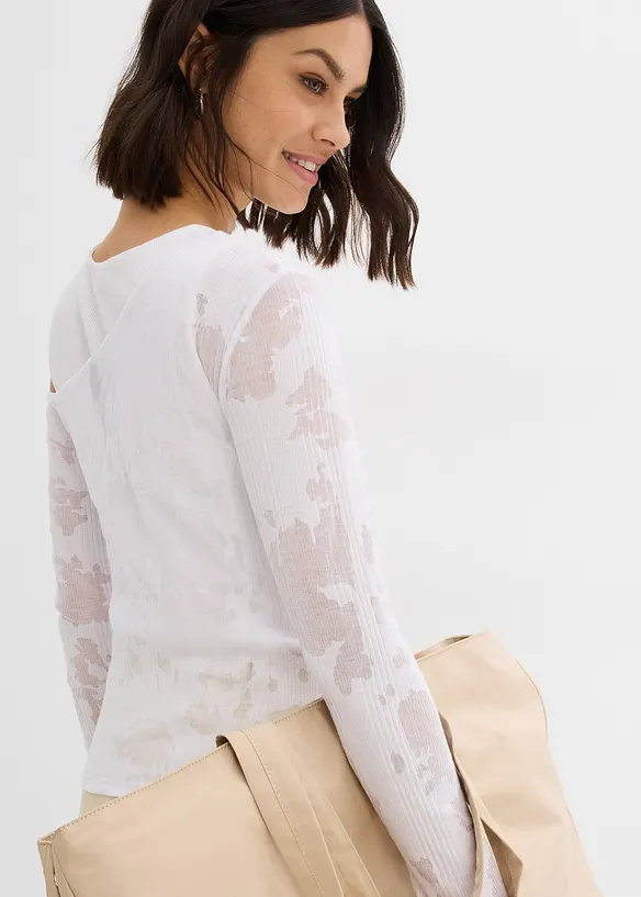 T-shirt à épaule dégagée aspect dévoré, bonprix