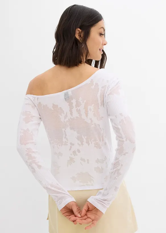 T-shirt à épaule dégagée aspect dévoré, bonprix