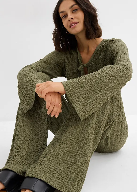 Pantalon large taille élastiquée en crêpe, bonprix