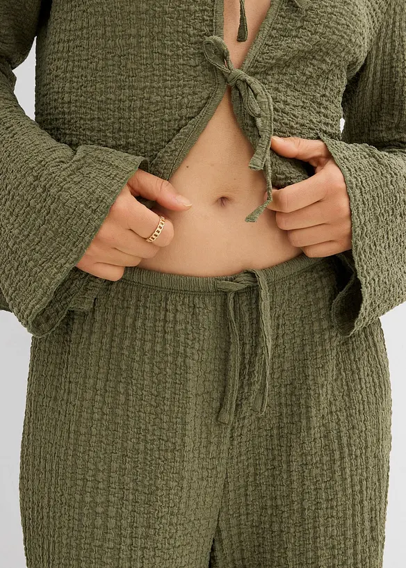 Pantalon large taille élastiquée en crêpe, bonprix