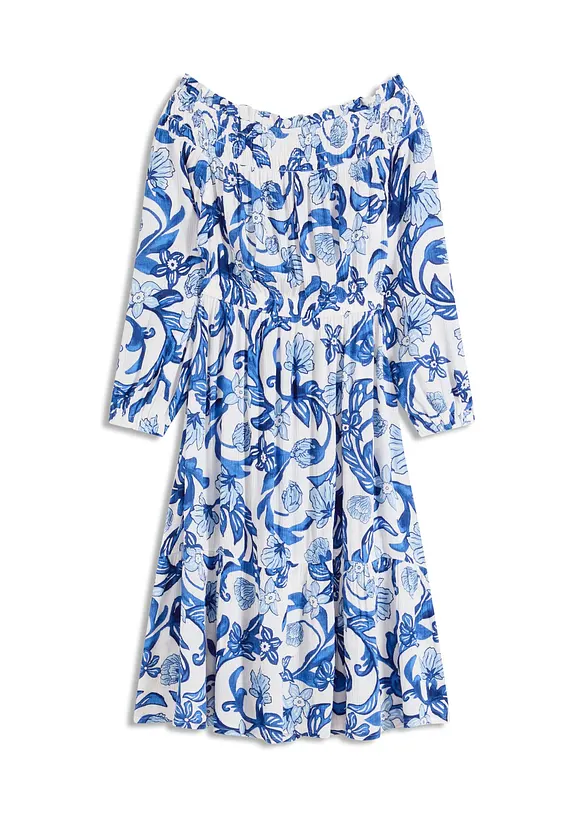 Robe à col Bardot en viscose texturée, bonprix