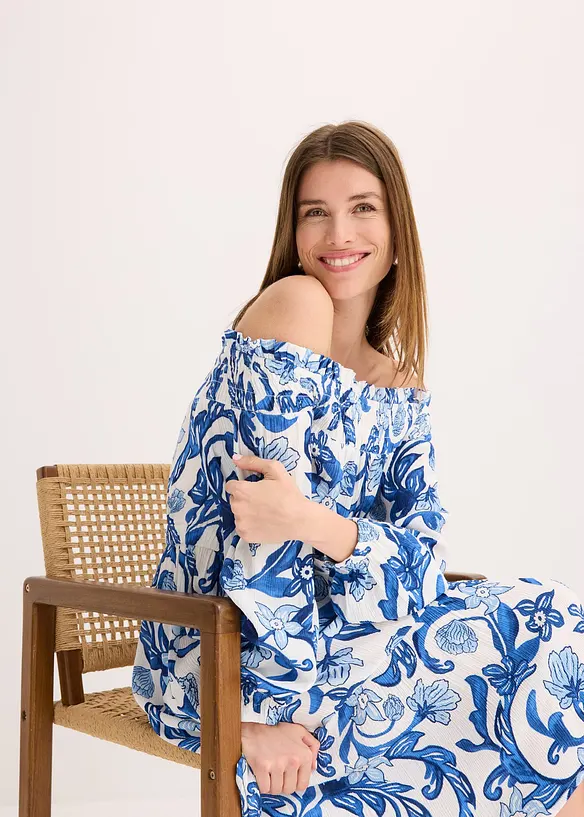 Robe à col Bardot en viscose texturée, bonprix