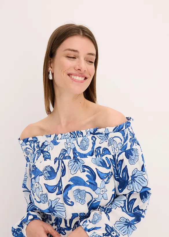 Robe à col Bardot en viscose texturée, bonprix