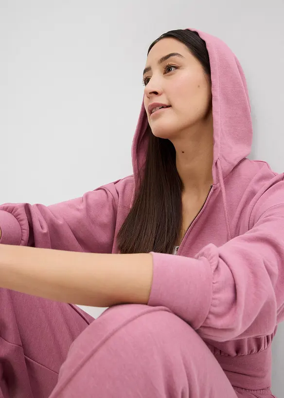 Sweat zippé à capuche en coton mélangé, cropped, bonprix