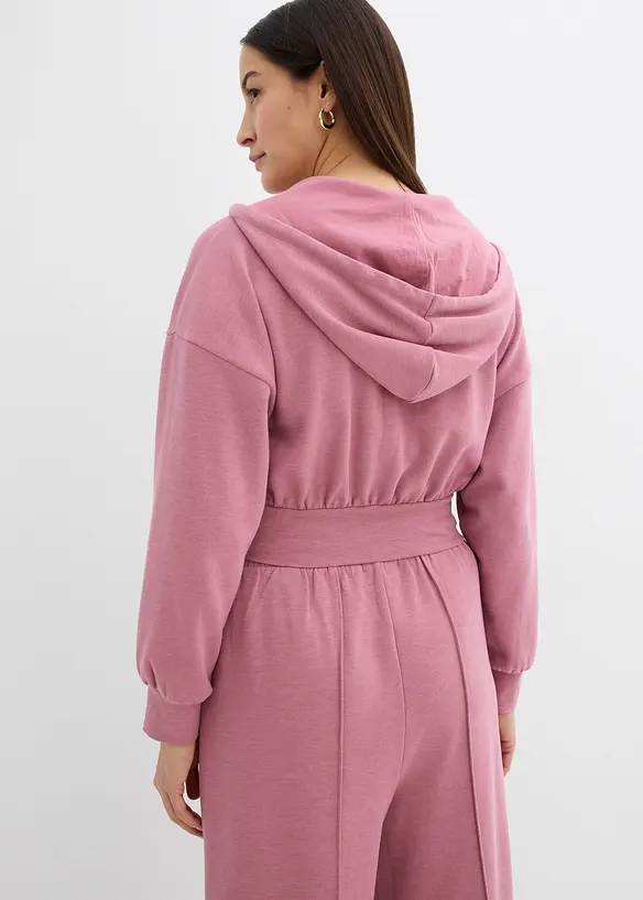 Sweat zippé à capuche en coton mélangé, cropped, bonprix