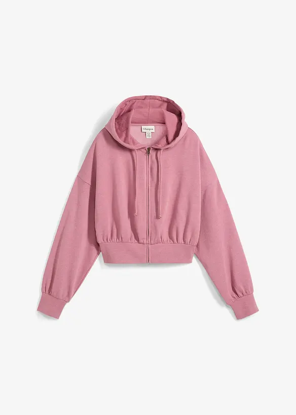 Sweat zippé à capuche en coton mélangé, cropped, bonprix