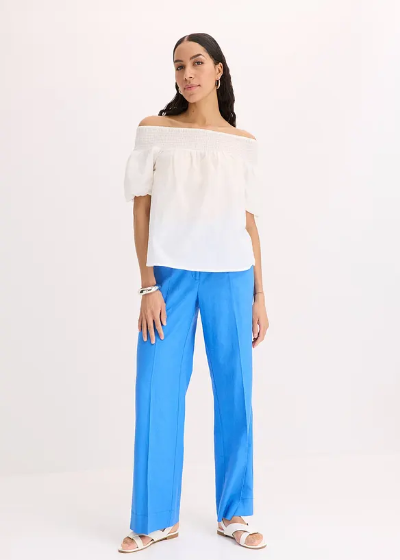 Pantalon palazzo en lin mélangé aérien, bonprix