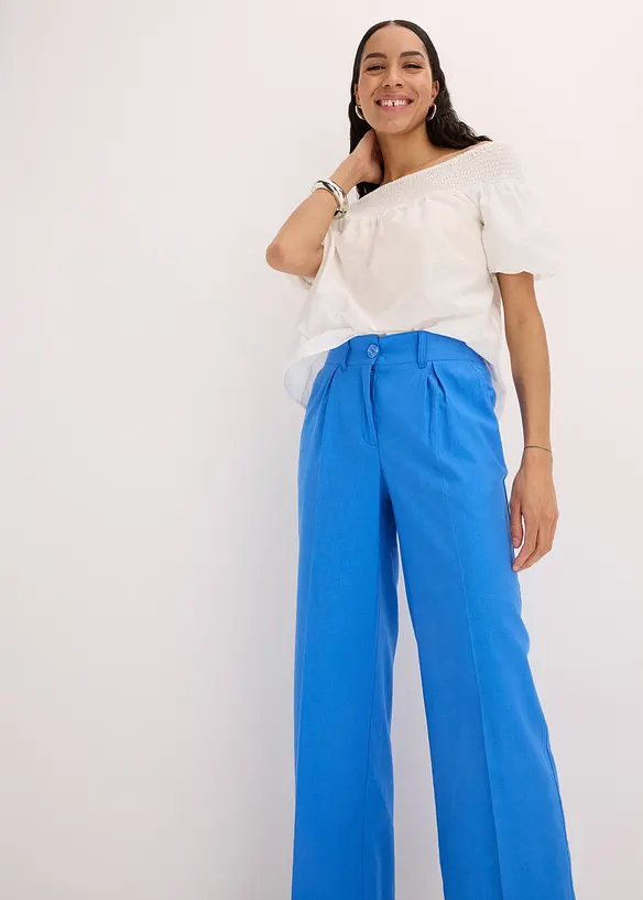 Pantalon palazzo en lin mélangé aérien, bonprix