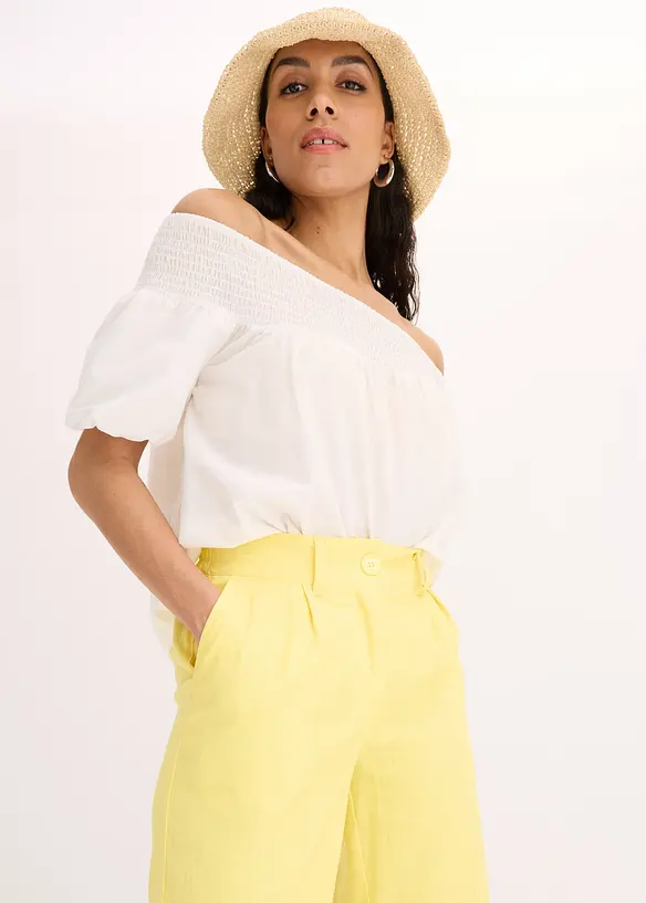 Pantalon palazzo en lin mélangé aérien, bonprix