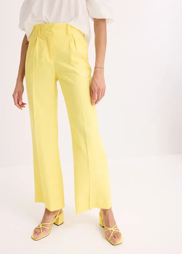 Pantalon palazzo en lin mélangé aérien, bonprix