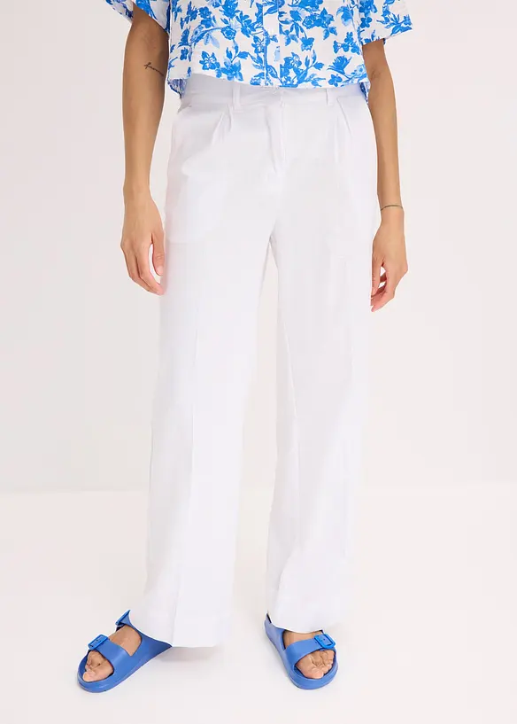 Pantalon palazzo en lin mélangé aérien, bonprix