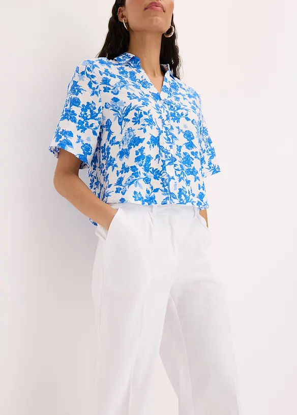 Pantalon palazzo en lin mélangé aérien, bonprix