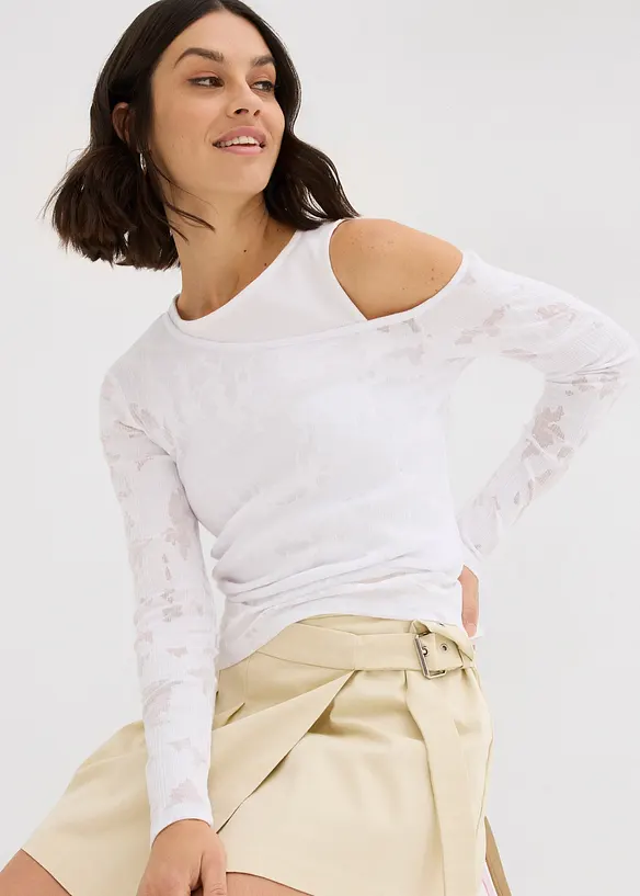 T-shirt à épaule dégagée aspect dévoré, bonprix