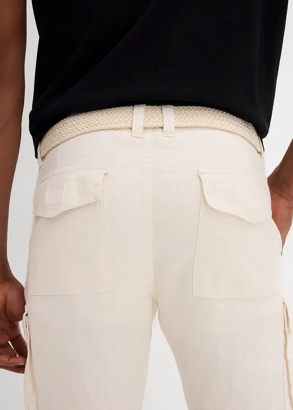 Bermuda cargo avec lin et ceinture, Regular, bonprix