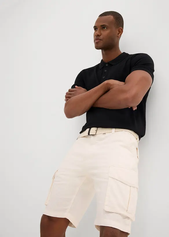 Bermuda cargo avec lin et ceinture, Regular, bonprix