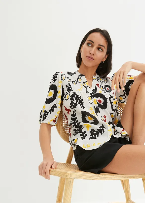 Chemisier manches courtes à détail smocké en viscose fluide, bonprix