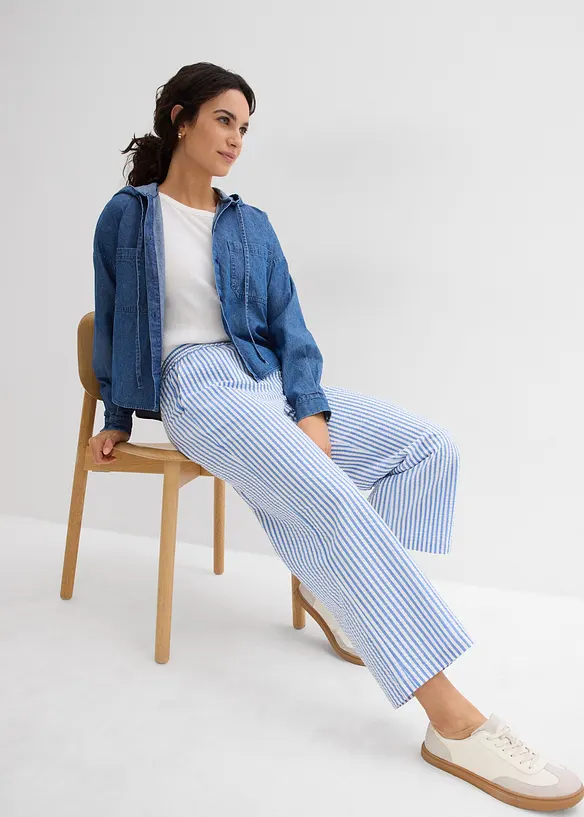 Pantalon palazzo en seersucker, longueur 7/8, bonprix