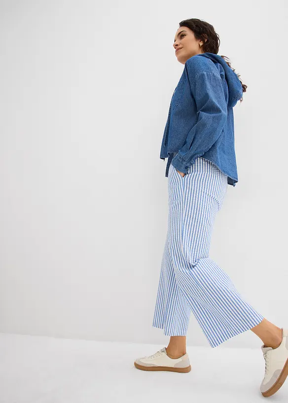 Pantalon palazzo en seersucker, longueur 7/8, bonprix