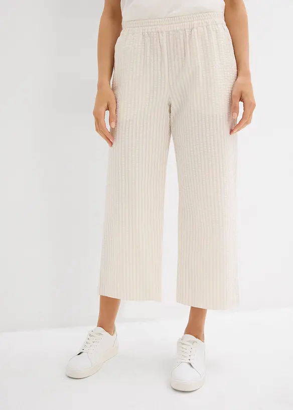 Pantalon palazzo en seersucker, longueur 7/8, bonprix