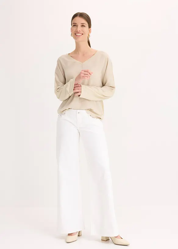 T-shirt à manches chauve-souris, empiècement en satin, bonprix