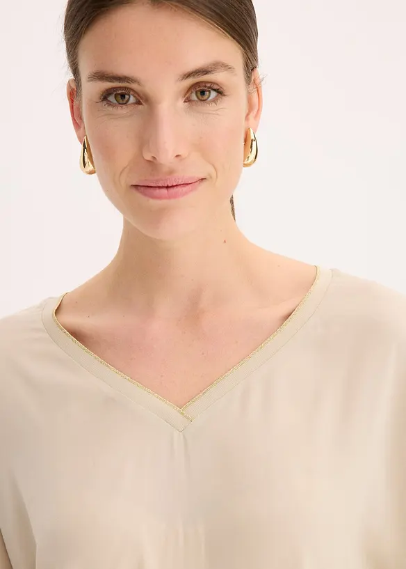 T-shirt à manches chauve-souris, empiècement en satin, bonprix