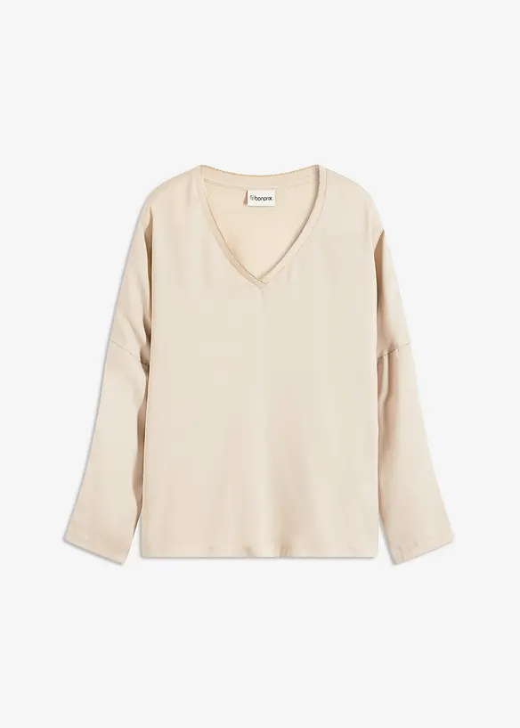 T-shirt à manches chauve-souris, empiècement en satin, bonprix