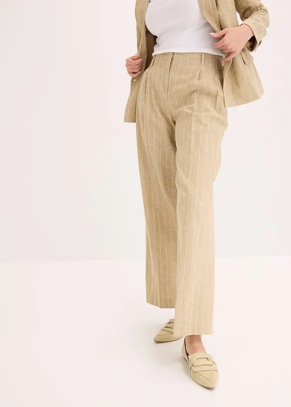 Pantalon à pinces en lin majoritaire, bonprix