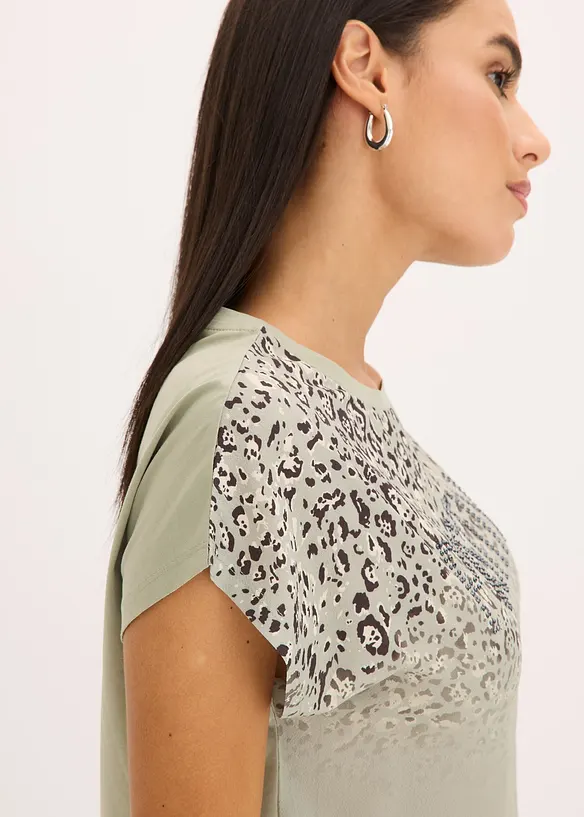 T-shirt à empiècement tissé et strass, bonprix