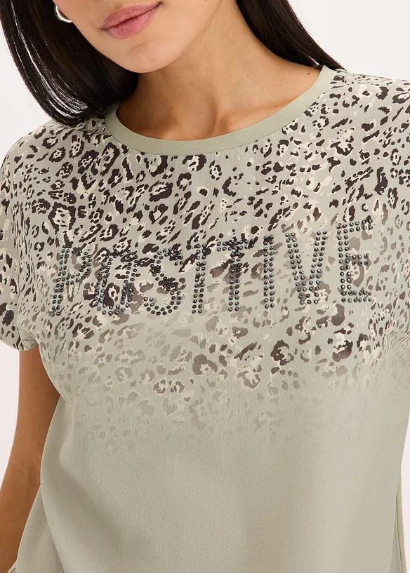 T-shirt à empiècement tissé et strass, bonprix