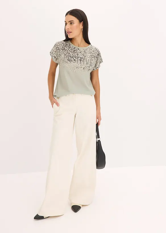 T-shirt à empiècement tissé et strass, bonprix