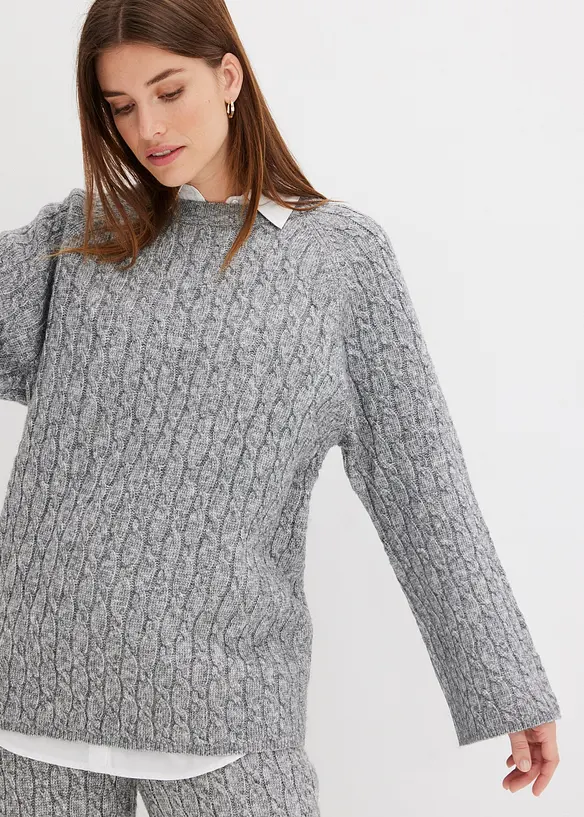 Pull oversize en maille torsadée, bonprix