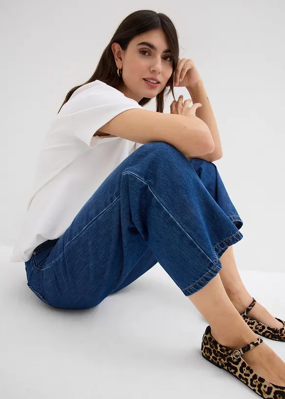 Jean baggy, taille mi-haute, doux, raccourci, bonprix