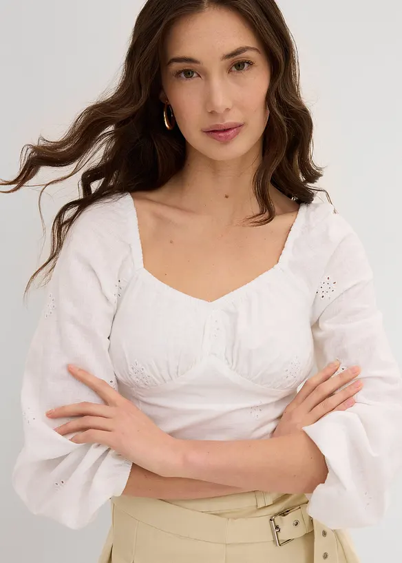 Blouse à broderie anglaise, 100% coton, bonprix