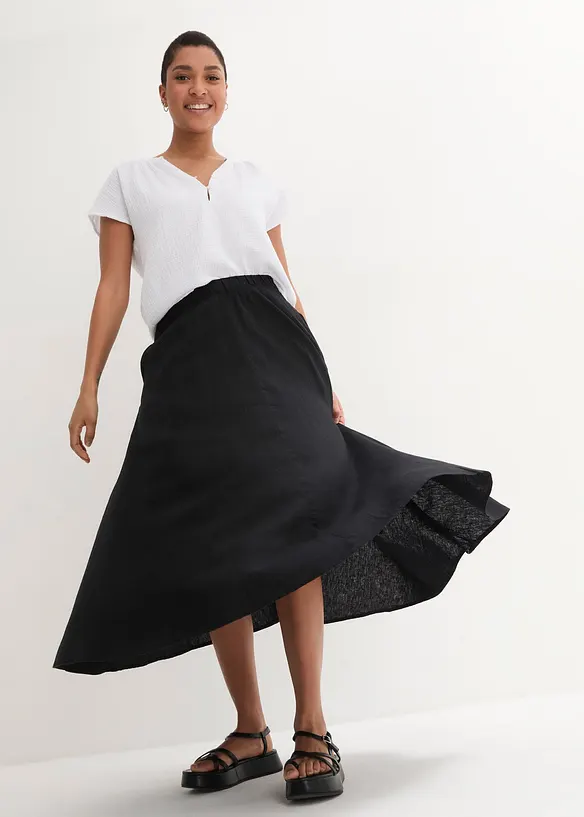 Jupe midi en lin majoritaire, bonprix