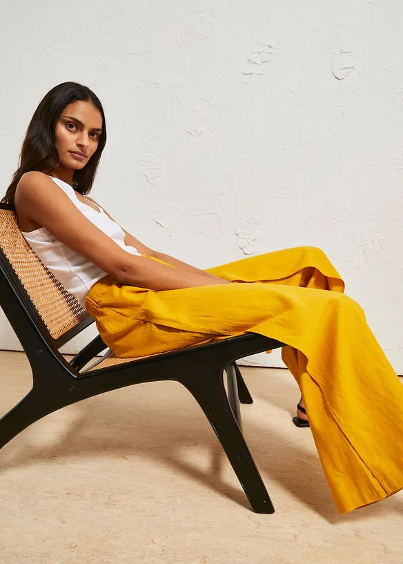 Pantalon palazzo en lin mélangé, bonprix