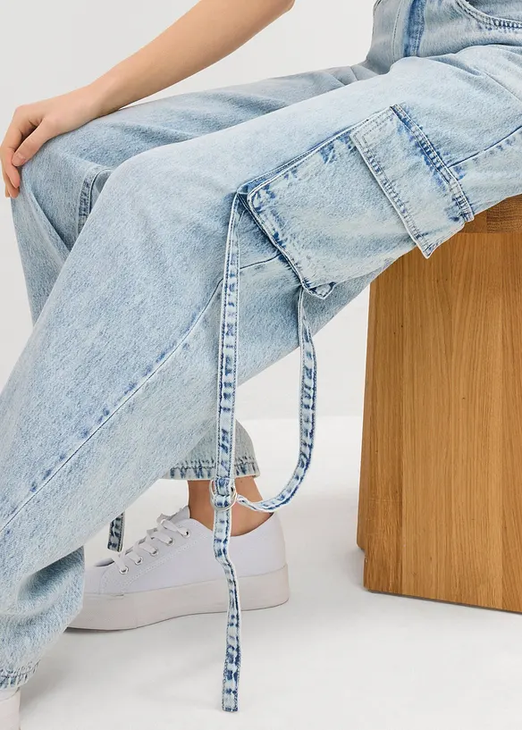 Jean cargo taille mi-haute, peu extensible, long, bonprix