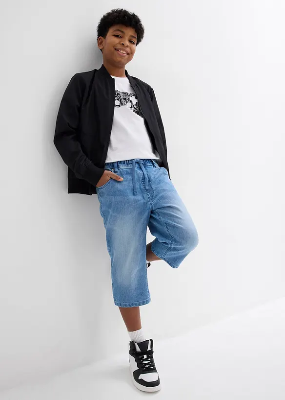 Bermuda long en jean, taille extensible, slim, bonprix