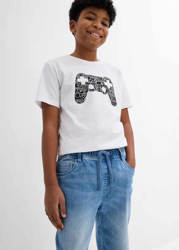 Bermuda long en jean, taille extensible, slim, bonprix