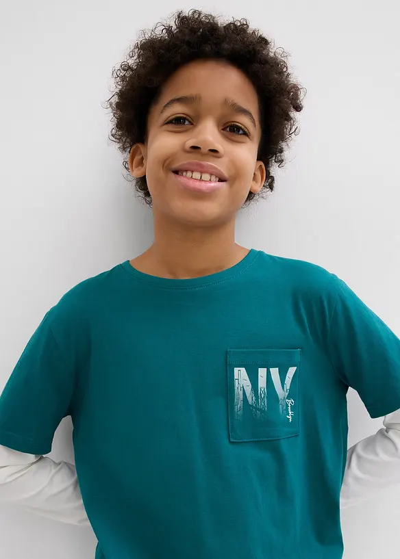 T-shirt manches longues effet superposition, 100% coton, bonprix