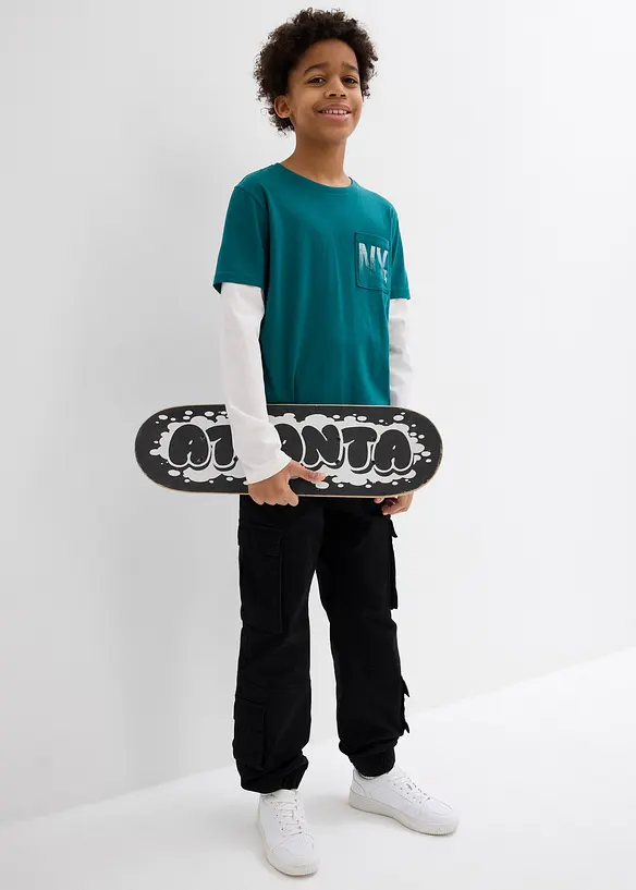 T-shirt manches longues effet superposition, 100% coton, bonprix