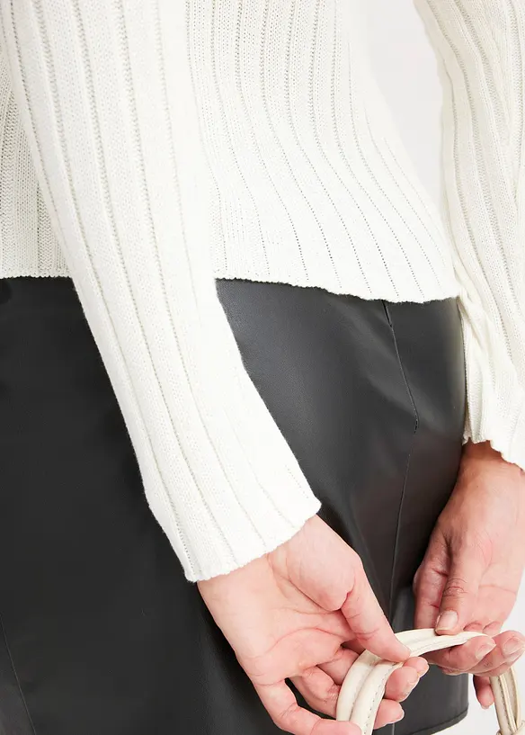 Pull côtelé avec bordure de perles décoratives, bonprix